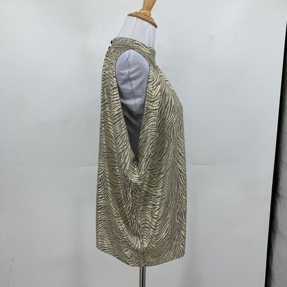 Anthropologie Top Womens M Medium Gold Metallic Mock Neck Halter Zebra Blouse - Picture 4 of 14